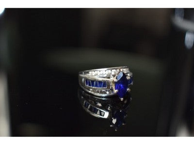 925 Sterling Silver London Blue & White Topaz Ring Size 6.5