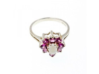 925 Sterling Silver Opal & Pink Spinel "Flower" Ring Size 7