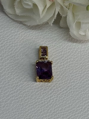 925 Sterling Silver Gold Plated Amethyst Pendant Length 0.80 Inch