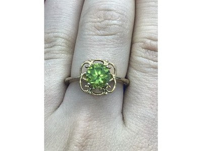 925 Sterling Silver Gold Plated Chrysolite Ring Size 7.5