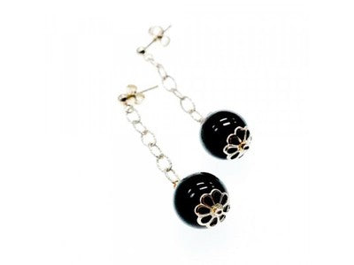 925 Sterling Silver Black Agate "Balls" Stud Earrings
