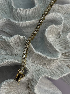 925 Sterling Silver Gold Plated CZ Bracelet Length 7 Inch