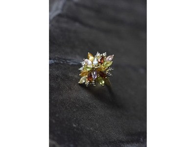 925 Sterling Silver Gold Plated Multi Gemstones Ring Size 6.5