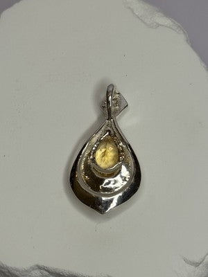 925 Sterling Silver Citrine Pear Pendant Length 1.3 Inch