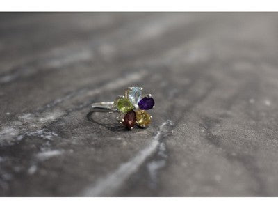 925 Sterling Silver Multi Gemstones "Flower" Ring Size 6.5