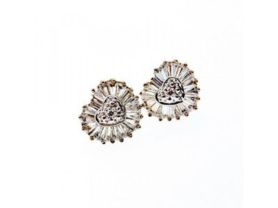 925 Sterling Silver Gold Plated CZ "Heart" Stud Earrings