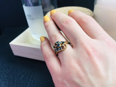 Gold Plated Ring With Dark Blue CZ Size 6.5
