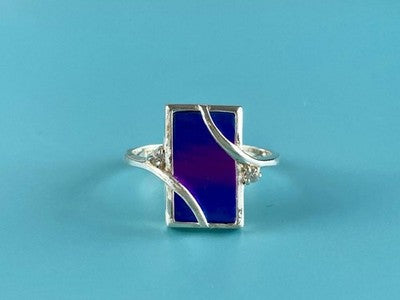 925 Sterling Silver Anodized Titanium & Quartz Ring Size 10.25