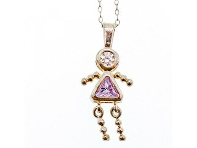 925 Sterling Silver CZ "Girl" Chain With Pendant