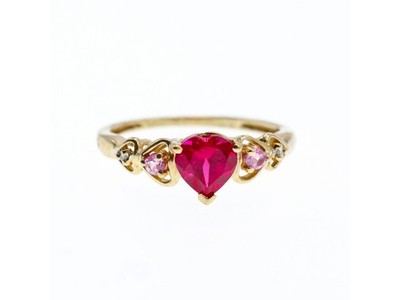 10K Yellow Gold STS Ruby Spinel & Diamond Heart Ring Size 7