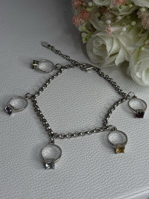 925 Sterling Silver Bracelet Multicolor Gemstones Length 8, 9 Inch
