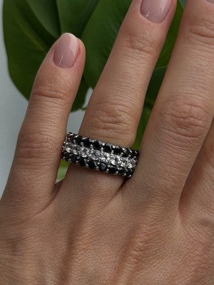 Vintage 925 Sterling Silver Black Spinel & White Topaz Eternity Band Ring Size 7