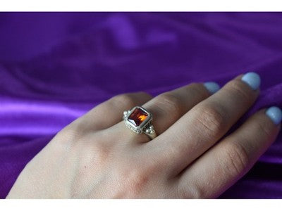 925 Sterling Silver Orange CZ Ring Size 6.5