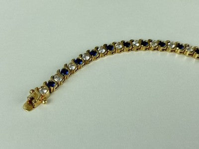 925 Sterling Silver Gold Plated Blue & White CZ Bracelet