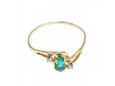 14K Yellow Gold Emerald & Diamonds Ring Size 8
