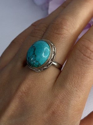Vintage 925 Sterling Silver Turquoise Ring Size-Able