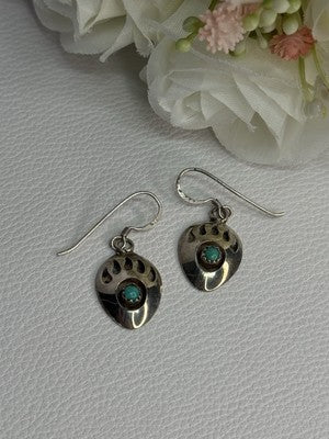Vintage Native American 925 Sterling Silver Turquoise Earrings Length 1.20 Inch
