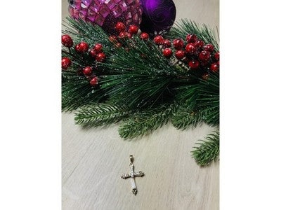 925 Sterling Silver Gold Plated Blue CZ Cross Pendant
