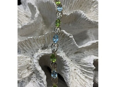 925 Sterling Silver Topaz & Peridot Bracelet Size 7.5 IN