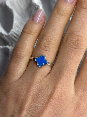 Clover 925 Sterling Silver Blue Simulated Opal Ring Size 7