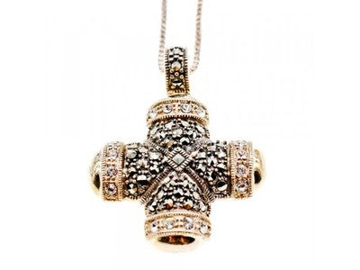 925 Sterling Silver CZ & Marcasites Chain With Cross