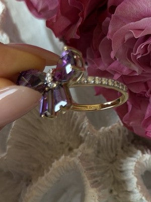 925 Sterling Silver Gold Plated Bow Cz Ring Size 10