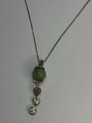 925 Sterling Silver Jadeite Necklace Length 18 Inch