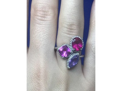 925 Sterling Silver Amethyst & Spinel Ring Size 8