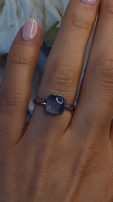 Vintage 925 Sterling Silver Blue Chalcedony Cushion Cut Ring Size 7