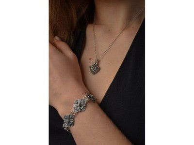 925 Sterling Silver Marcasites Heart Chain With Pendant