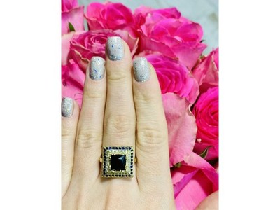 925 Sterling Silver Sapphire & CZ Ring Size 9.5