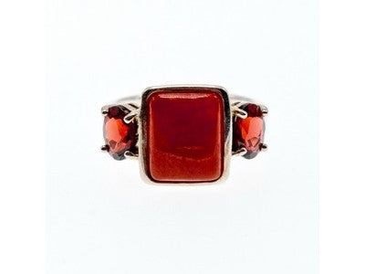 925 Sterling Silver Agate & Garnet Ring Size 9.5