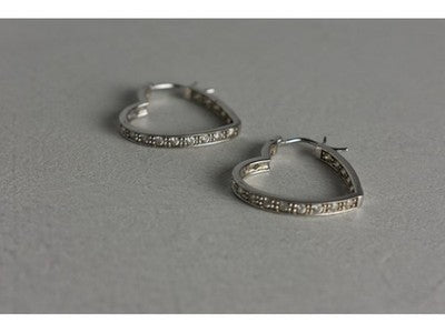 925 Sterling Silver White CZ "Hearts" Earrings