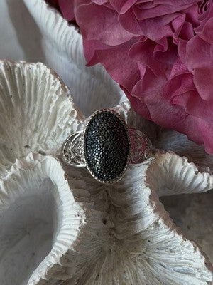 Vintage 925 Sterling Silver Black Diamond Ring Size 8