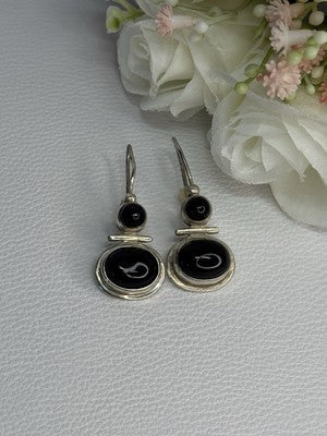 925 Sterling Silver Onyx Earrings Length 1.55 Inch