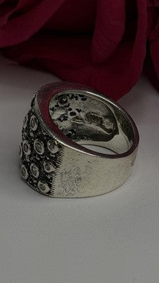 Vintage Wide Band 925 Sterling Silver Beryl & Marcasite Ring Size 8