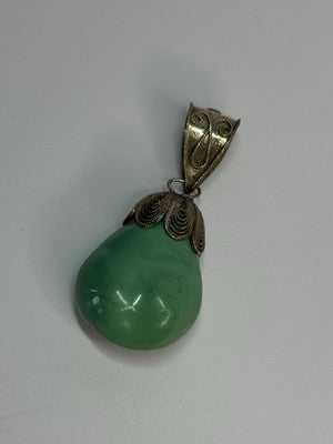 Vintage 925 Sterling Silver Malachite Pendant Length 2 Inch