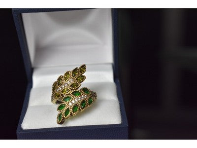 925 Sterling Silver With Gilding Green Alpanite & CZ Ring Size 8.5