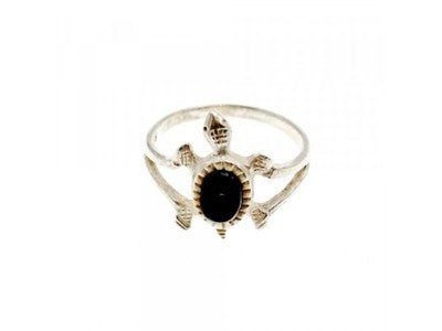 925 Sterling Silver Black Onyx "Turtle" Ring Size 5.5