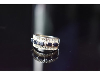 925 Sterling Silver Sapphires Openwork Ring Size 6.5