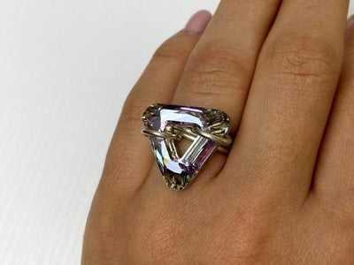 925 Sterling Silver Multicolor Jewelry Glass Ring Size 6.5 Italy