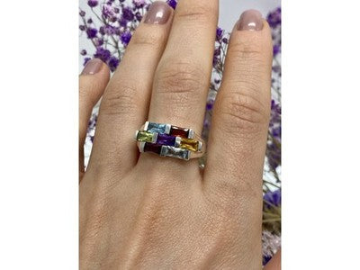 925 Sterling Silver Multi Gemstones Ring Size 11