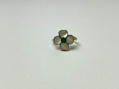 925 Sterling Silver Mother OF Pearl & Green Nephrite "Flower" Ring Size 6.5