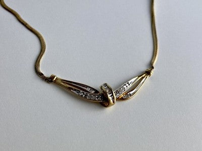 925 Sterling Silver Gold Plated White Spinel Necklace 17.7 in