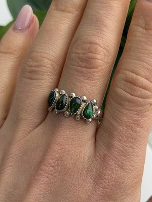 Vintage 925 Sterling Silver Green Paua Shell Ring Size 10