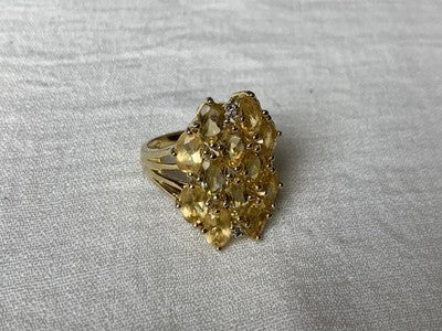 925 Sterling Silver Gold Plated Yellow Tourmalines & Diamonds Ring Size 8