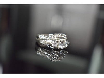 925 Sterling Silver CZ Double Ring Size 6.5