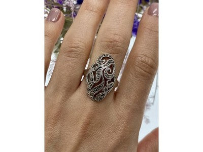 Vintage 925 Sterling Silver Marcasites Ring Size 10.25