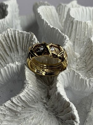 925 Sterling Silver Gold Plated Cz Band Ring Size 7