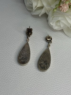 Vintage 925 Sterling Silver Abalone & Marcasite Earrings Length 1.60 Inch